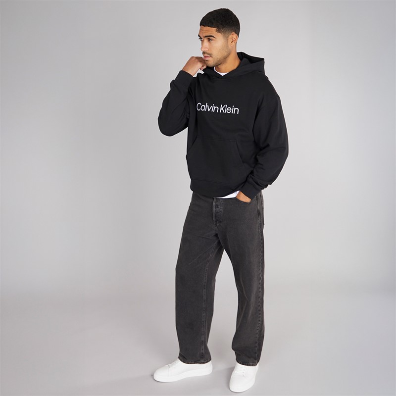 Calvin Klein Mens Long Sleeve Logo Terry Hoodie Black