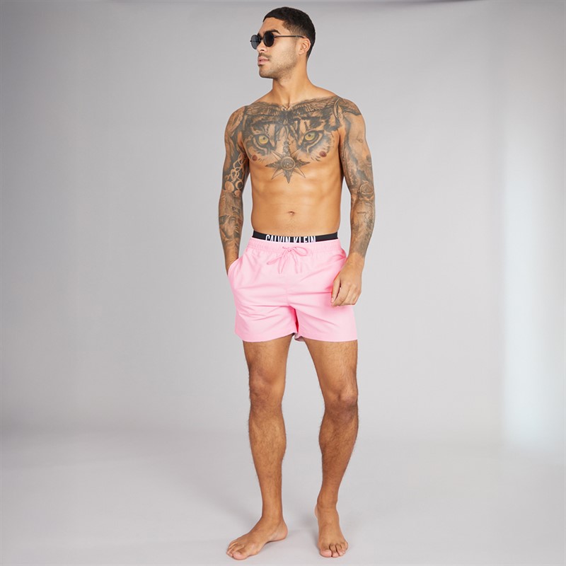 Calvin Klein Mens Double Waistband Swim Shorts Sweet Pink