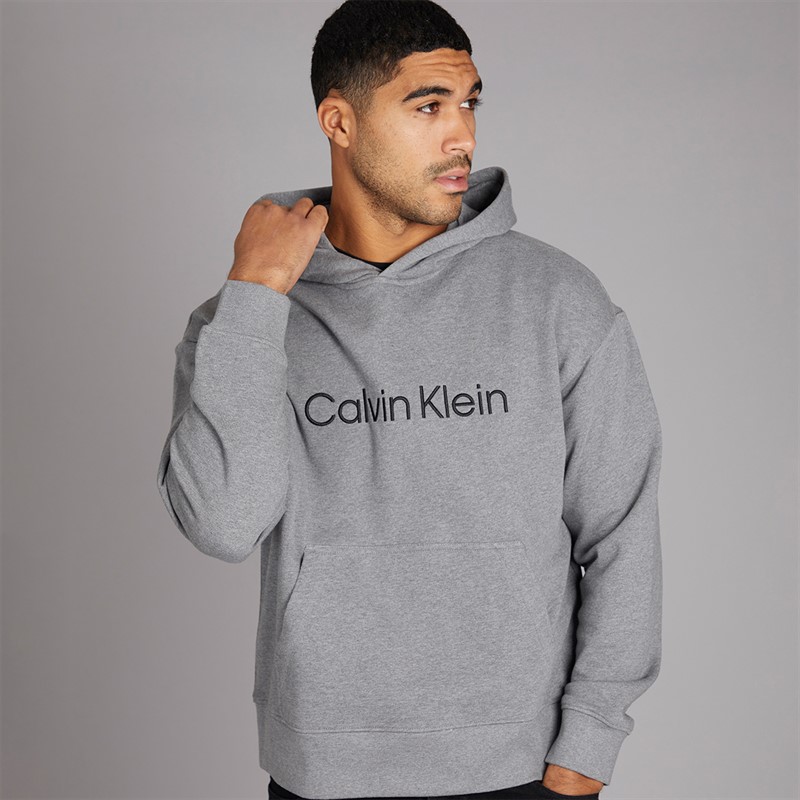 Calvin Klein Mens Long Sleeve Logo Terry Hoodie Medium Grey Heather