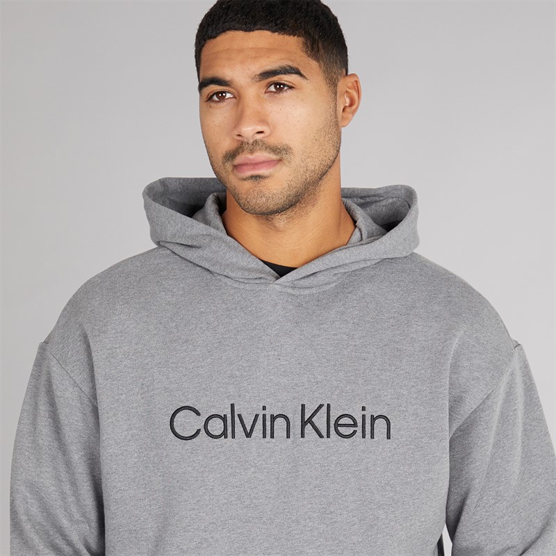 Calvin Klein Mens Long Sleeve Logo Terry Hoodie Medium Grey Heather