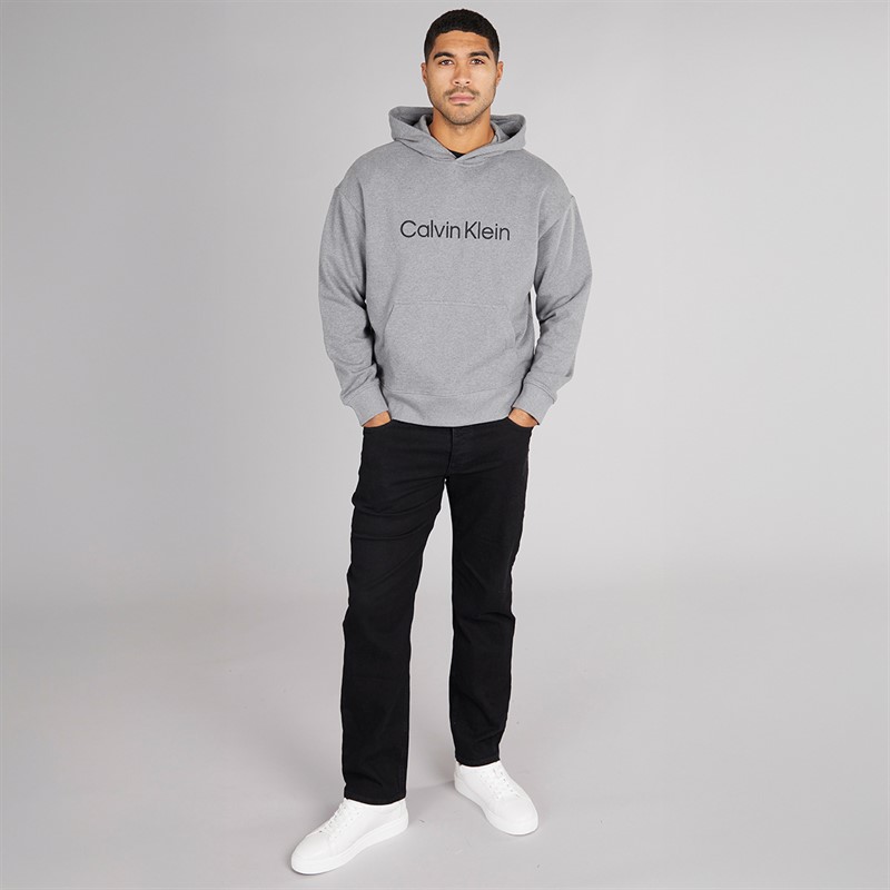 Calvin Klein Mens Long Sleeve Logo Terry Hoodie Medium Grey Heather