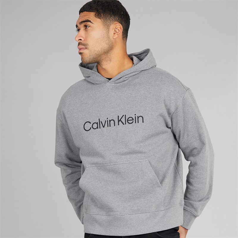 Calvin Klein Mens Long Sleeve Logo Terry Hoodie Medium Grey Heather
