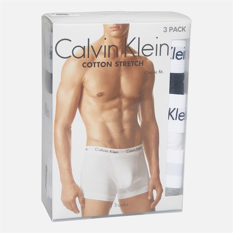 Calvin Klein Herren Baumwolle Stretch Dreier Pack Boxer Trunks Schwarz/Grey Heather/Weiß