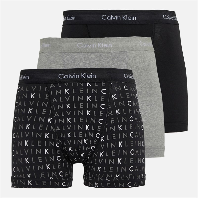 Calvin Klein Herren Baumwolle Stretch Dreier Pack Boxer Trunks Schwarz/Grey Heather/Subdued Logo