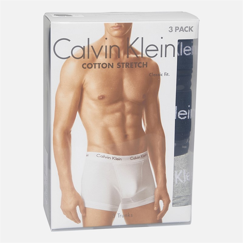 Calvin Klein Herren Baumwolle Stretch Dreier Pack Boxer Trunks Schwarz/Grey Heather/Subdued Logo