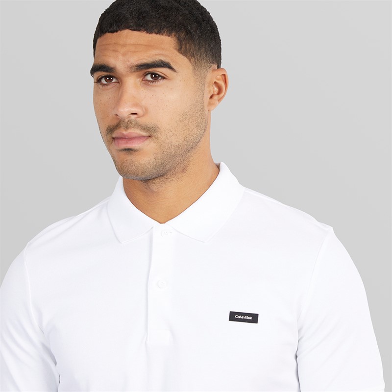Calvin Klein Mens Stretch Pique Slim Polo Shirt Bright White