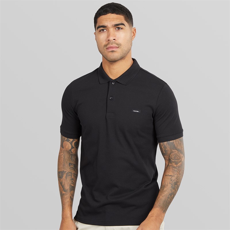 Calvin Klein Mens Stretch Pique Slim Polo Shirt CK Black