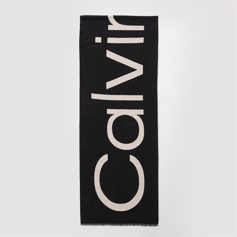 Calvin Klein Womens Bold Logo Two Tone Scarf Black