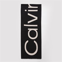 Calvin Klein Womens Bold Logo Two Tone Scarf Black