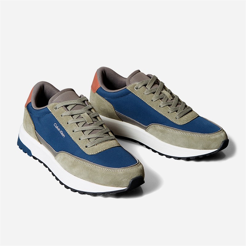 Calvin Klein Mens Colour Block Lace Up Trainers Smoke Olive/Moonlit Ocean/Brick