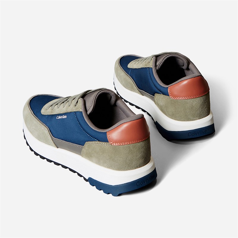Calvin Klein Mens Colour Block Lace Up Trainers Smoke Olive/Moonlit Ocean/Brick