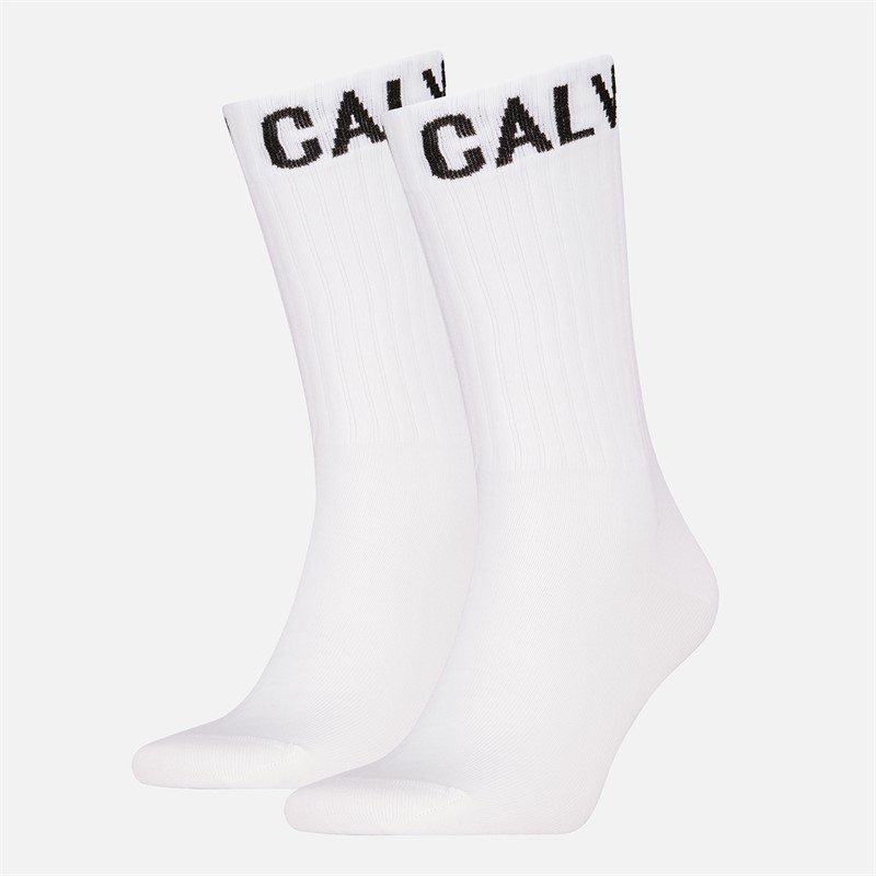 Calvin Klein Mens Ribbon Logo Two Pack Socks White