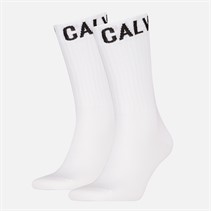 Calvin Klein Mens Ribbon Logo Two Pack Socks White