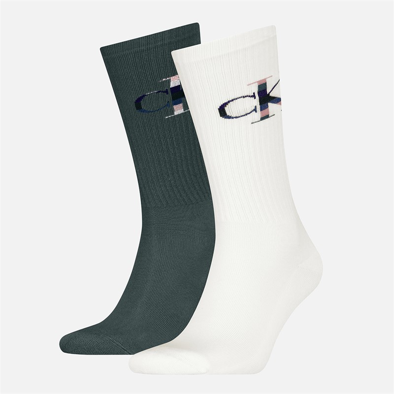 Calvin Klein Mens Monogram Two Pack Socks Blue Wing Teal