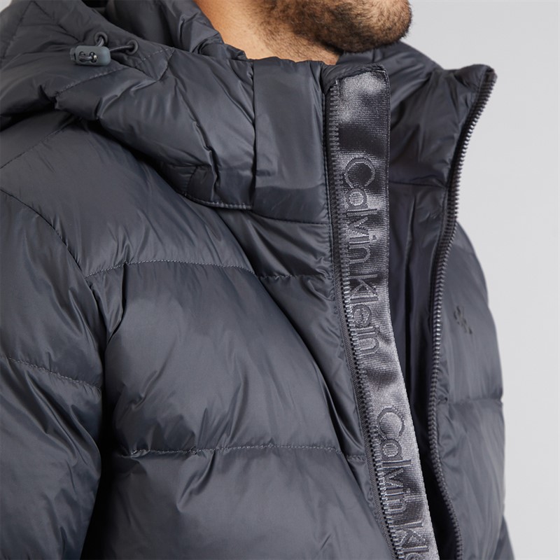 Calvin Klein Mens Zip Off Hood Down Puffer Coat Asphalt