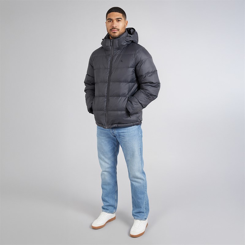 Calvin Klein Mens Zip Off Hood Down Puffer Coat Asphalt