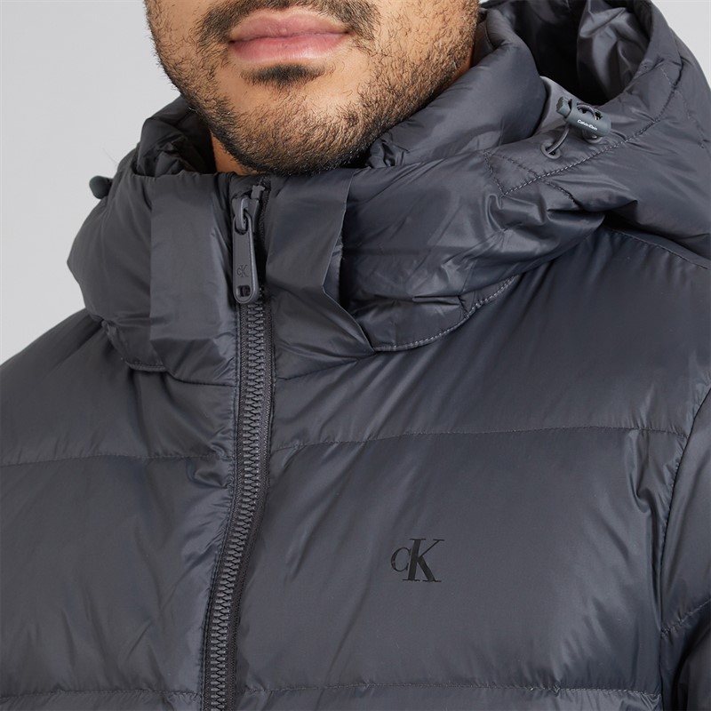 Calvin Klein Mens Zip Off Hood Down Puffer Coat Asphalt