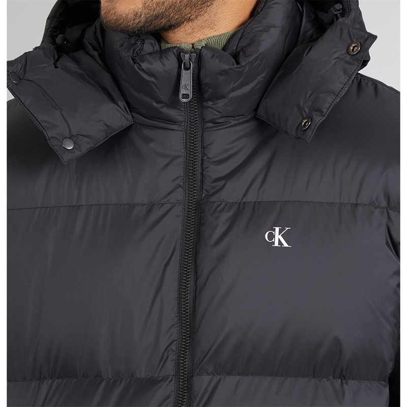 Calvin Klein Mens Long Hooded Puffer Coat Black
