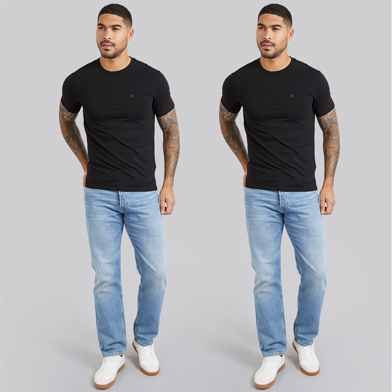 Calvin Klein Mens Two Pack Stretch Slim T-Shirts Black/Black