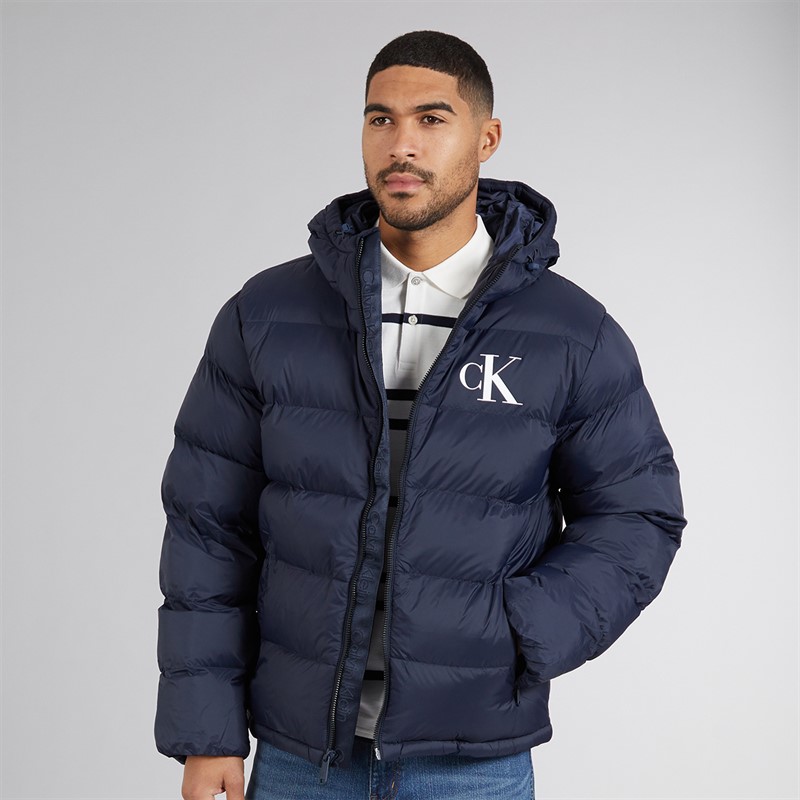 Calvin Klein Mens Monogram Puffer Coat Dark Sapphire