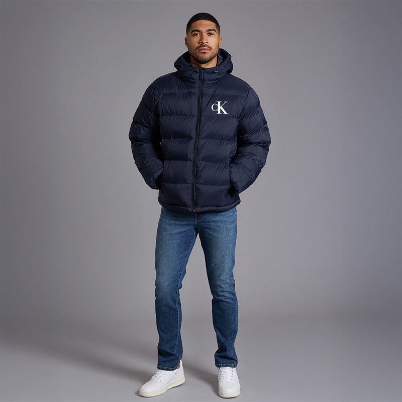 Calvin Klein Mens Monogram Puffer Coat Dark Sapphire
