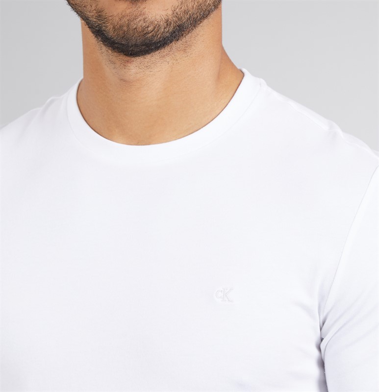 Calvin Klein Mens Two Pack Stretch Slim T-Shirts Bright White/Bright White
