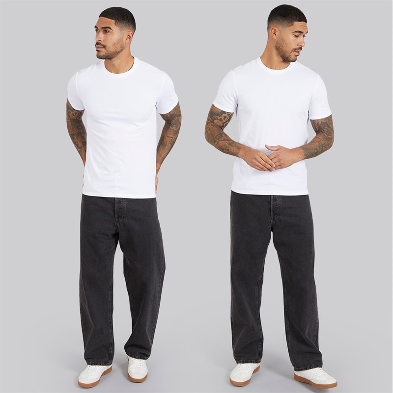 Calvin Klein Mens Two Pack Stretch Slim T-Shirts Bright White/Bright White