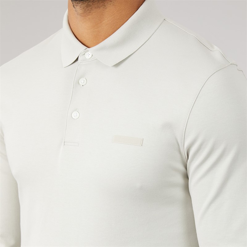 Calvin Klein Mens Long Sleeve Supima Logo Polo Shirt Moonstruck