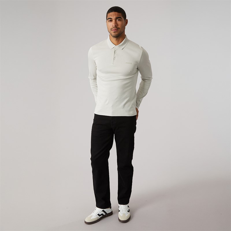 Calvin Klein Mens Long Sleeve Supima Logo Polo Shirt Moonstruck