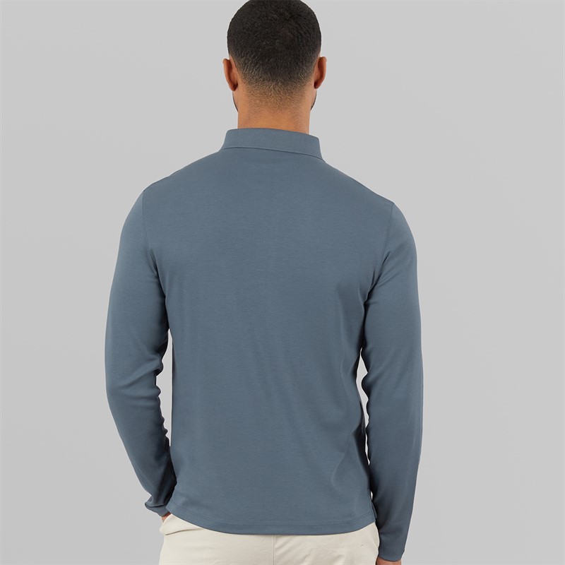 Calvin Klein Mens Long Sleeve Supima Logo Polo Shirt Dark Slate