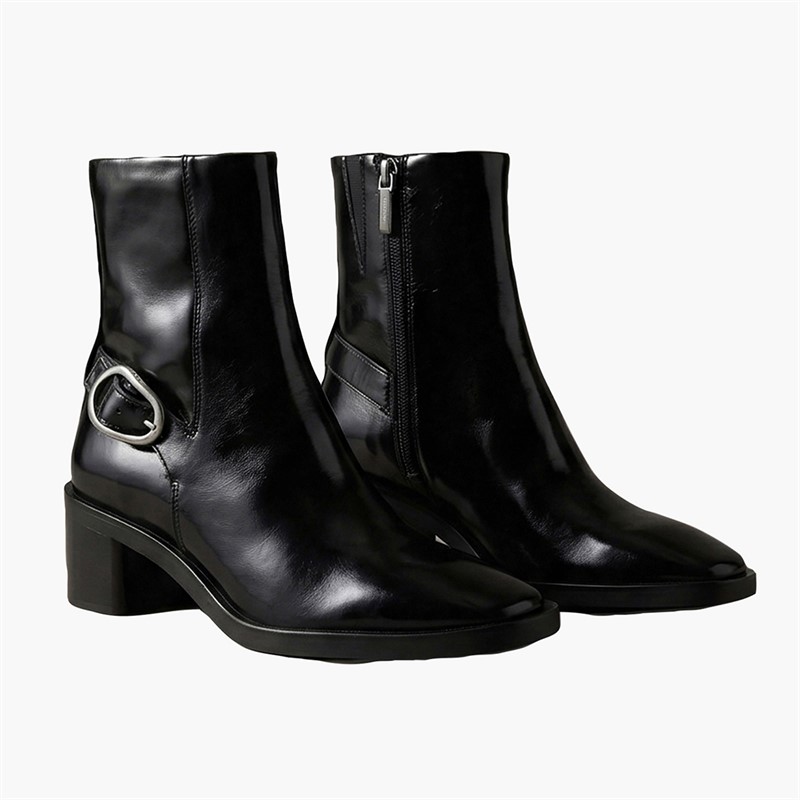 Calvin Klein Womens Block Heel Buckle Detail Boots Triple Black