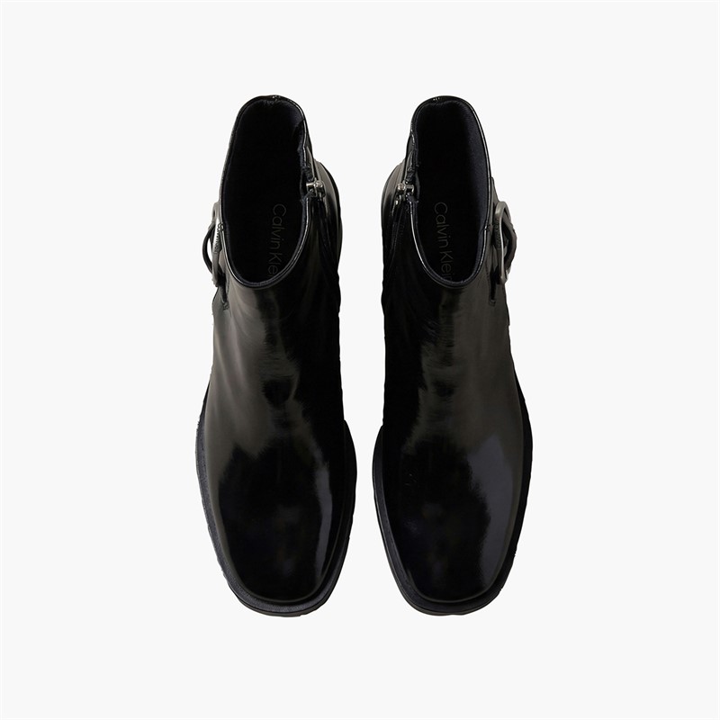 Calvin Klein Womens Block Heel Buckle Detail Boots Triple Black