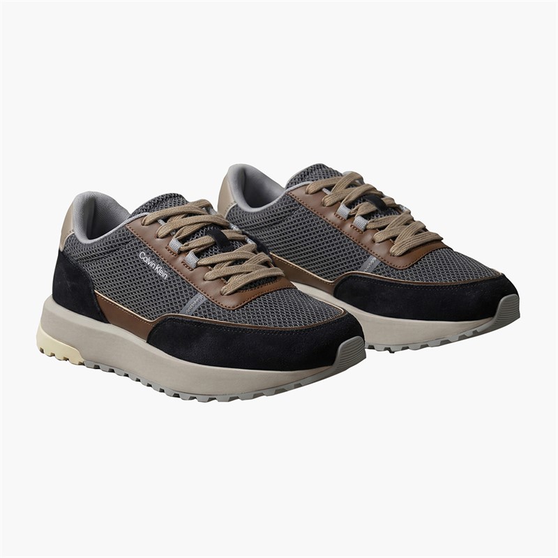 Calvin Klein Mens City Runner Lace Up Trainers Black/Iron Gate/Mid Brown