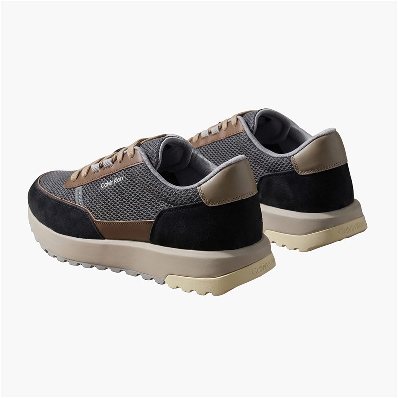 Calvin Klein Mens City Runner Lace Up Trainers Black/Iron Gate/Mid Brown