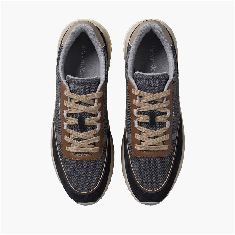 Calvin Klein Mens City Runner Lace Up Trainers Black/Iron Gate/Mid Brown