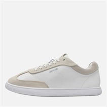 Calvin Klein Womens Leather Low Profile Trainers White/Dark Ecru White/Dk Ecru