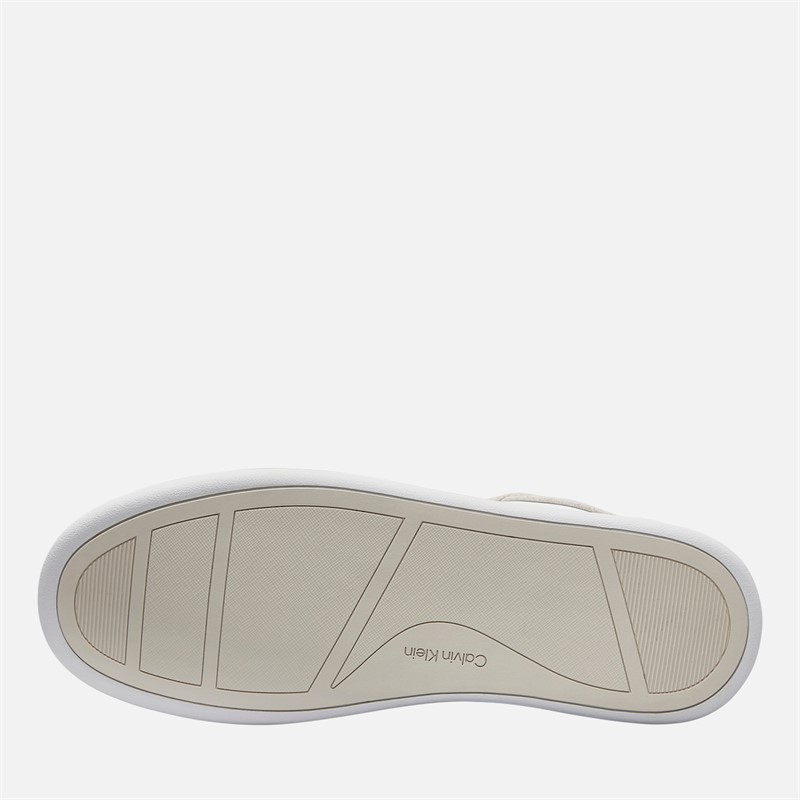 Calvin Klein Womens Leather Low Profile Trainers White/Dark Ecru White/Dk Ecru