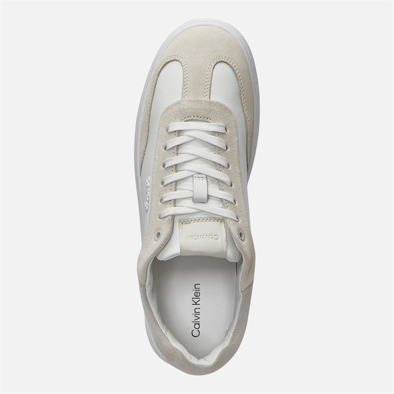 Calvin Klein Womens Leather Low Profile Trainers White/Dark Ecru White/Dk Ecru