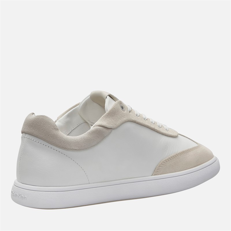 Calvin Klein Womens Leather Low Profile Trainers White/Dark Ecru White/Dk Ecru
