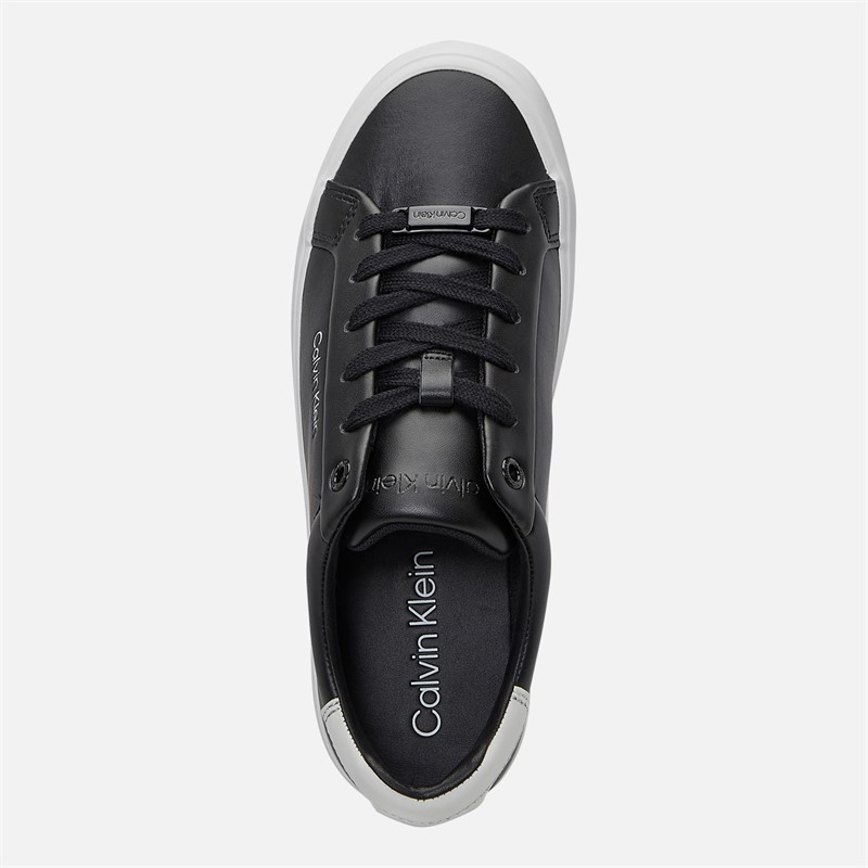 Calvin Klein Womens Leather Lace Up Trainers Black/White