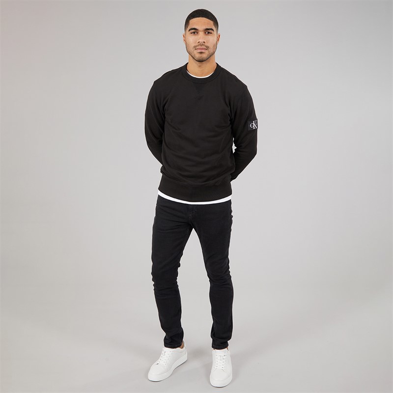 Calvin Klein Mens Badge Crew Neck Sweatshirt Ck Black