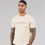 Calvin Klein Mens Textured Embroidery T-Shirt Oatmeal