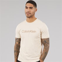 Calvin Klein Mens Textured Embroidery T-Shirt Oatmeal