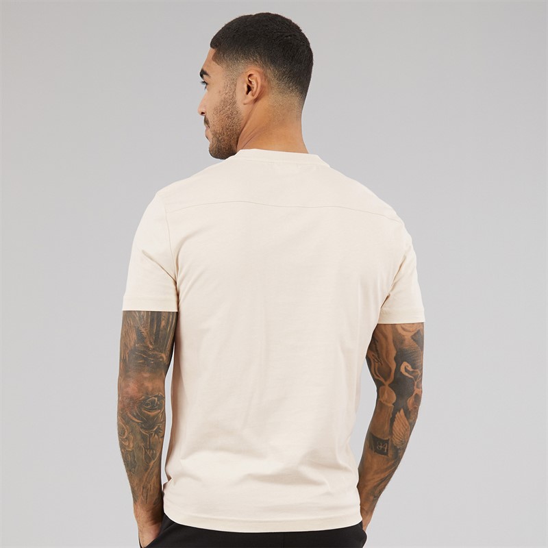 Calvin Klein Mens Textured Embroidery T-Shirt Oatmeal