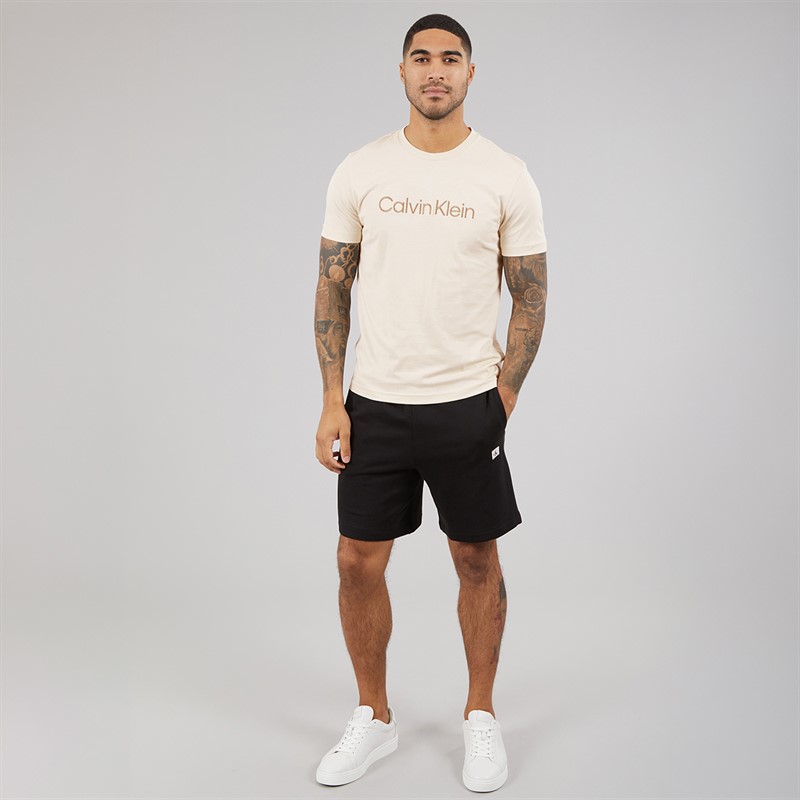 Calvin Klein Mens Textured Embroidery T-Shirt Oatmeal