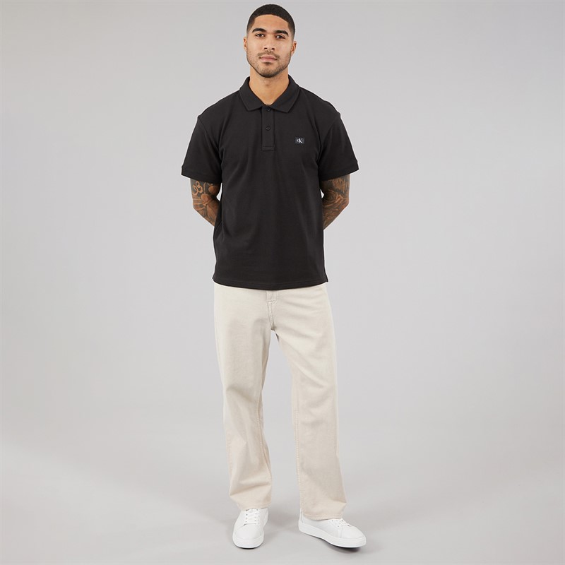 Calvin Klein Mens Woven Label Polo Shirt Ck Black