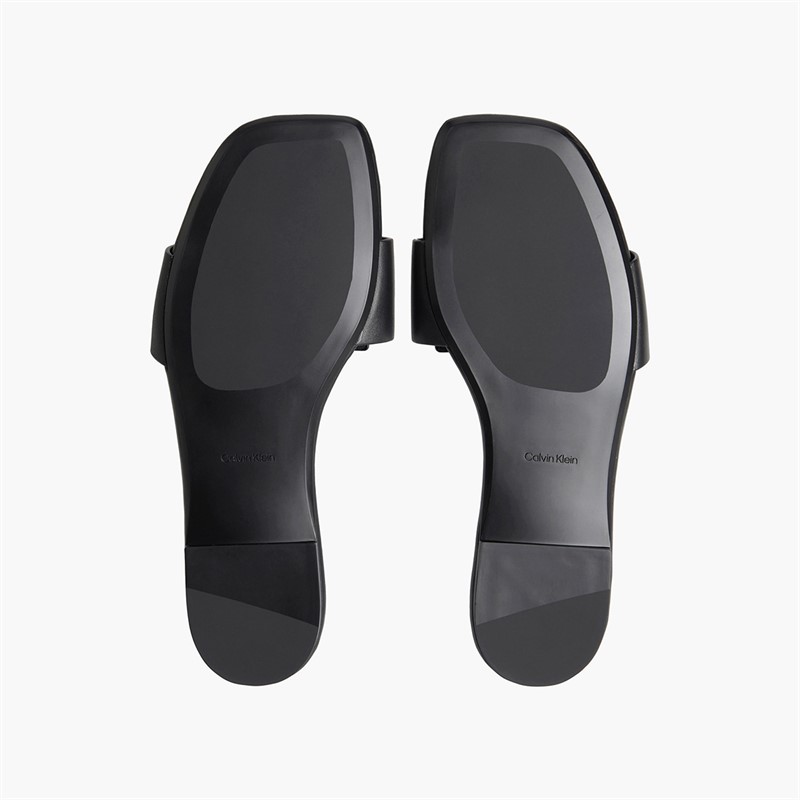 Calvin Klein Womens Provence Leather Square Toe Flat Sandals Triple Black