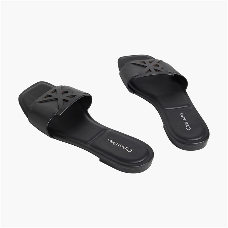 Calvin Klein Womens Provence Leather Square Toe Flat Sandals Triple Black
