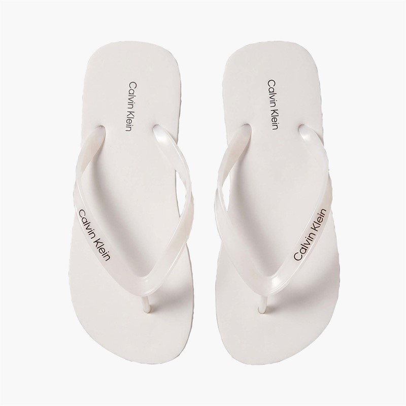 Calvin Klein Womens Arwa Metallic Pearlised Flip Flops Bright White