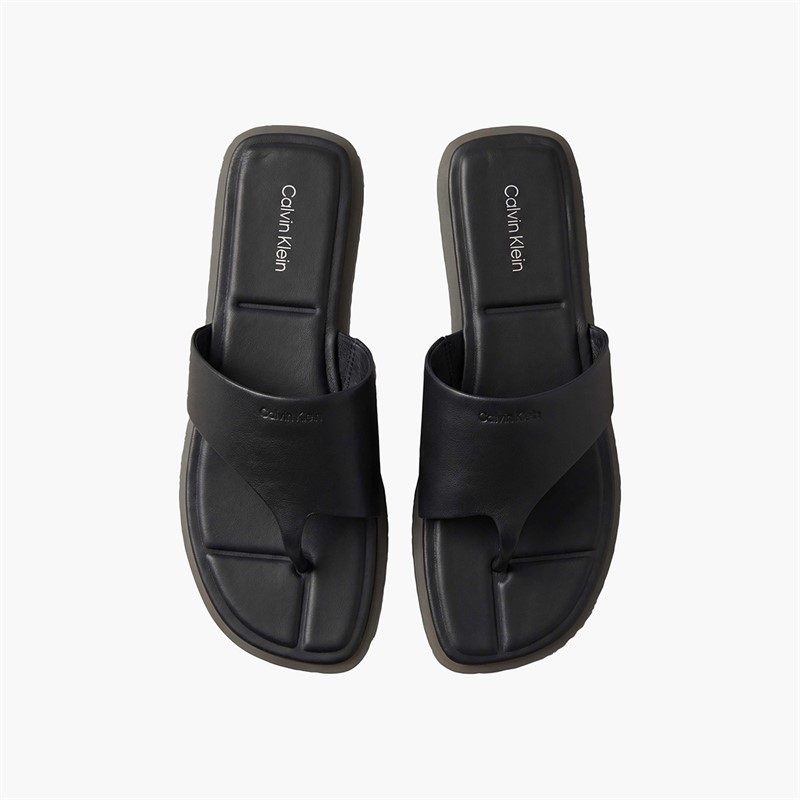 Calvin Klein Womens Carla Leather Square Toe Flip Flops Triple Black